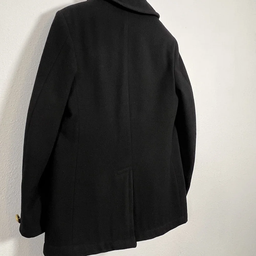 Mens Black Double Breasted Wool‎ Peacoat Military Style Gold Buttons 34S